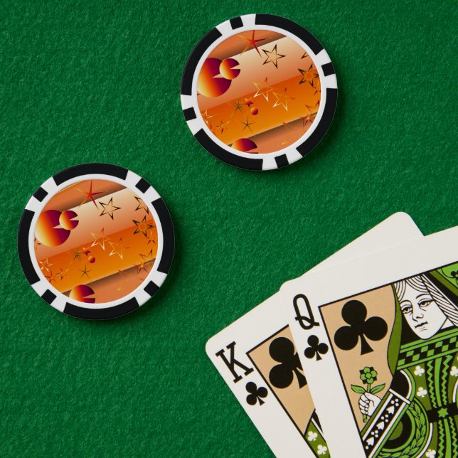 Poker Chips with Orange Abstract Design  (Poker Table (Double))