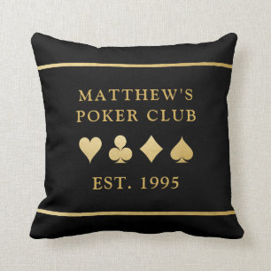 Poker Club Personalized Game Room Gold Card Suits Cushion