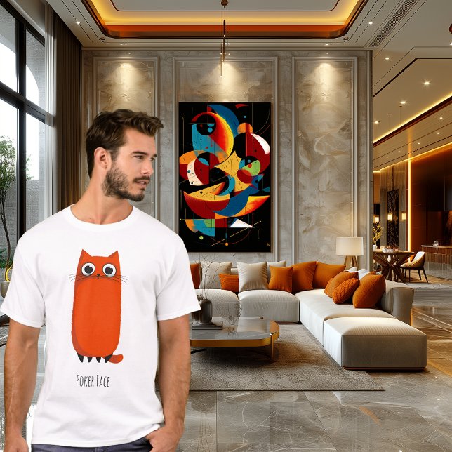 Poker Face Cat | Funny Minimalist Cartoon T-Shirt (Creator Uploaded)