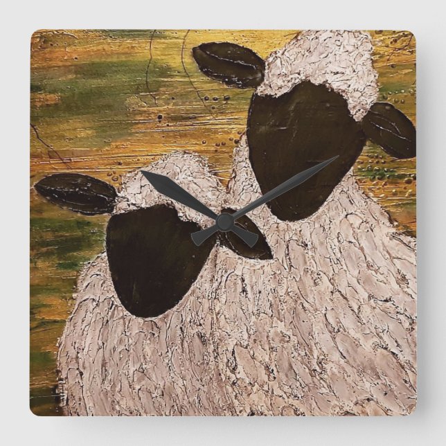 POKER FACE SHEEP, SQUARE WALL CLOCK (Front)
