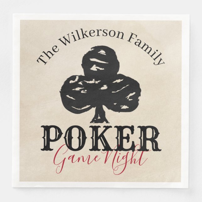 Poker Game Night Vintage Style Clubs Napkin (Front)