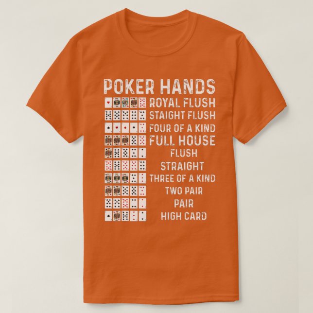 Poker Hands Cheat Sheet Card Casino Games Funny Pl T-Shirt (Design Front)
