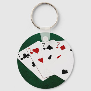 Poker Hands - Four Of A Kind - Sevens and Two Key Ring