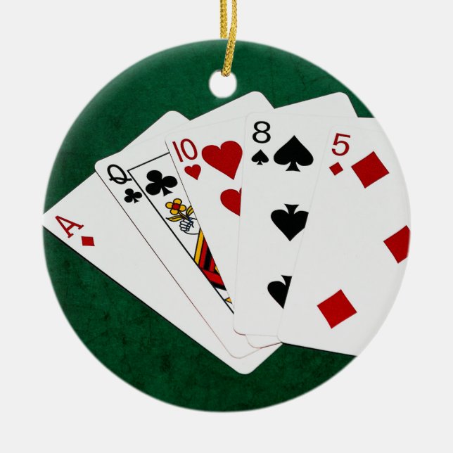 Poker Hands - High Card - Ace Ceramic Tree Decoration (Front)