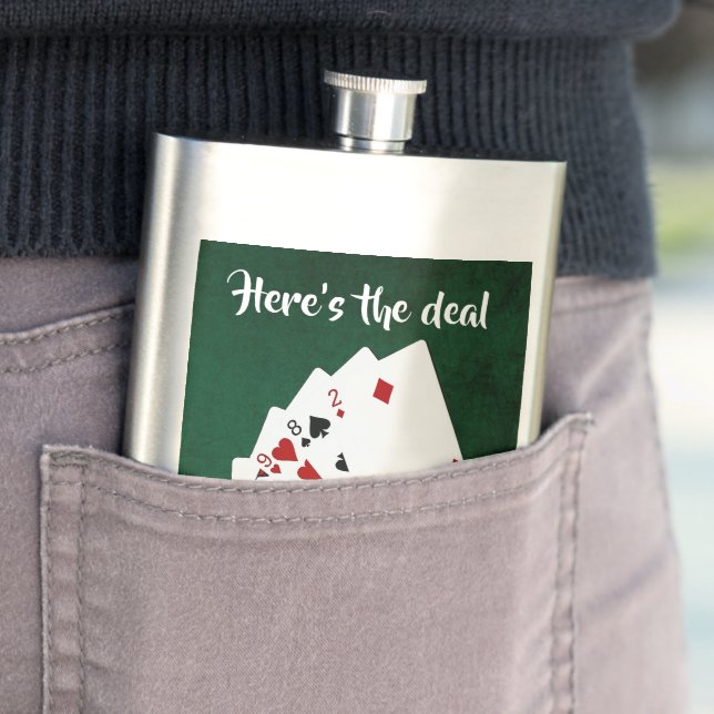 Poker Hands - One Pair - Jack - Here is the deal Hip Flask (In Situ)