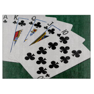 Poker Hands - Royal Flush - Clubs Suit Cutting Board