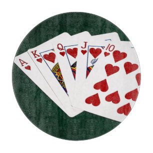 Poker Hands - Royal Flush - Hearts Suit Cutting Board