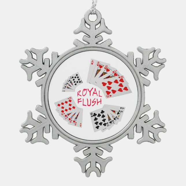 Poker Hands - Royal Flush Snowflake Pewter Christmas Ornament (Front)