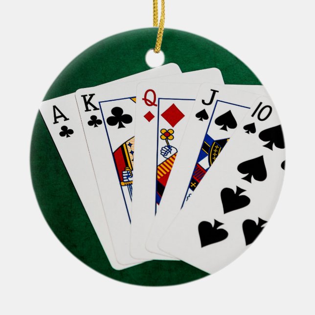 Poker Hands - Straight - Ace To Ten Ceramic Tree Decoration (Front)