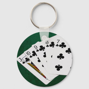 Poker Hands - Straight Flush - Clubs Suit Key Ring