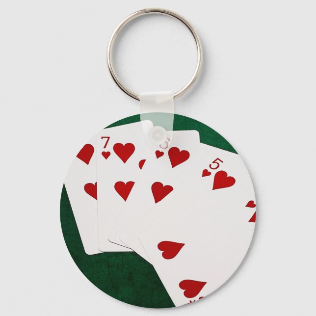 Poker Hands - Straight Flush - Hearts Suit Key Ring (Front)