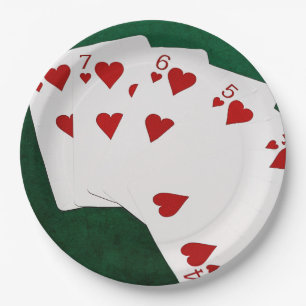 Poker Hands - Straight Flush - Hearts Suit Paper Plate