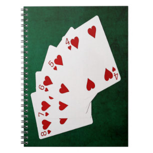 Poker Hands - Straight Flush - Hearts Suit Spiral Notebook
