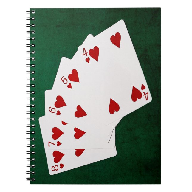 Poker Hands - Straight Flush - Hearts Suit Spiral Notebook (Front)