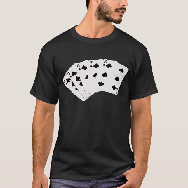 Poker Hands - Straight Flush - Spades Suit T-Shirt (Front)