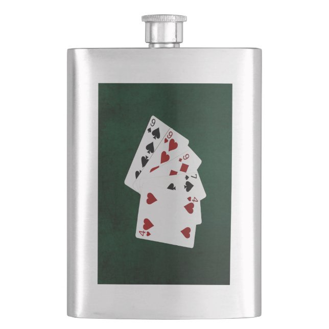 Poker Hands - Three Of A Kind - Nine Hip Flask (Front)