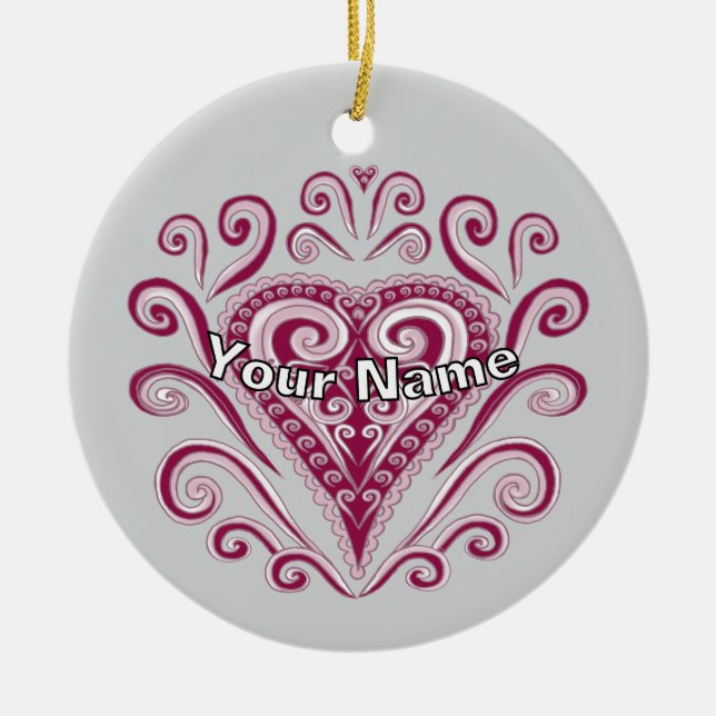 Poker Hearts  Ceramic Tree Decoration (Front)