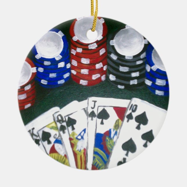 Poker Night Ceramic Tree Decoration (Front)