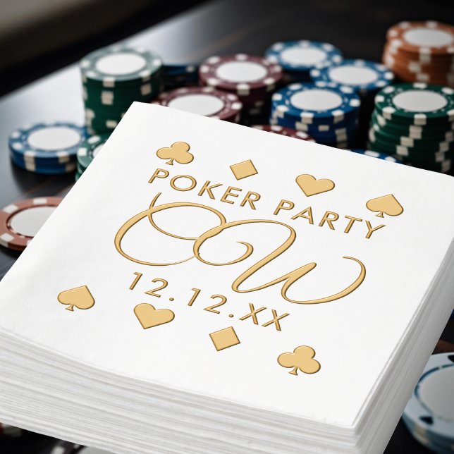 Poker Night Monogram Bachelor Party Foil Napkins (Foil napkins perfect for your poker party. Just add your details)