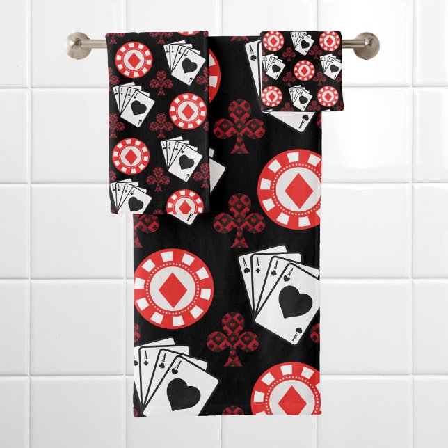 Poker Pattern Aces Crosses Playing Cards Black Red Bath Towel Set (Creator Uploaded)