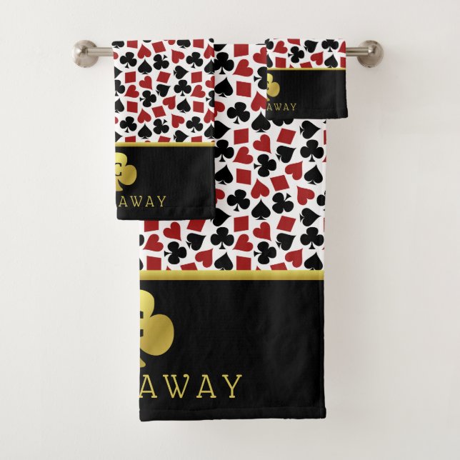 Poker Player Gambler Casino Card Suits Custom Name Bath Towel Set (Insitu)
