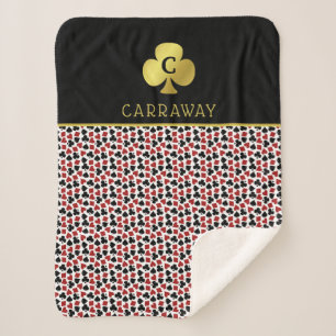 Poker Player Gambler Casino Card Suits Custom Name Sherpa Blanket