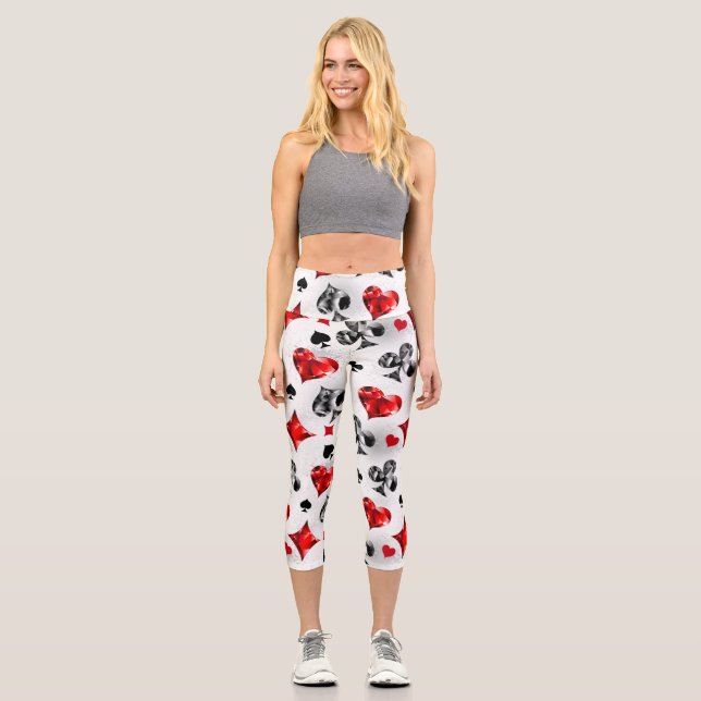 Poker Player Gambler Playing Card Suits Las Vegas Capri Leggings (Front)