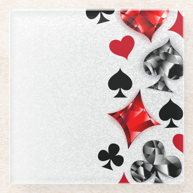 Poker Player Gambler Playing Card Suits Las Vegas Glass Coaster (Front)