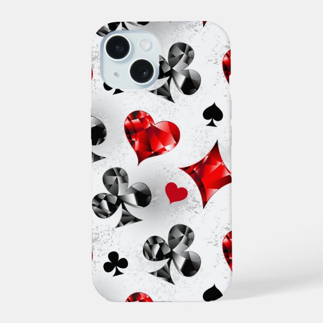 Poker Player Gambler Playing Card Suits Las Vegas iPhone 15 Case (Back)