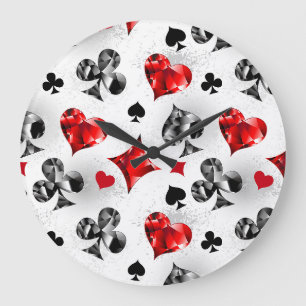 Poker Player Gambler Playing Card Suits Las Vegas Large Clock