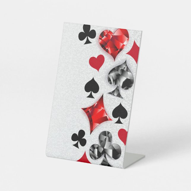 Poker Player Gambler Playing Card Suits Las Vegas Pedestal Sign (Front)