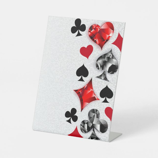 Poker Player Gambler Playing Card Suits Las Vegas Pedestal Sign (Front)