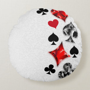 Poker Player Gambler Playing Card Suits Las Vegas Round Cushion