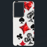 Poker Player Gambler Playing Card Suits Las Vegas Samsung Galaxy Case<br><div class="desc">Grey,  textured background with polygonal playing cards symbols. Symbols of playing cards,  heart,  diamond,  spade and club.</div>
