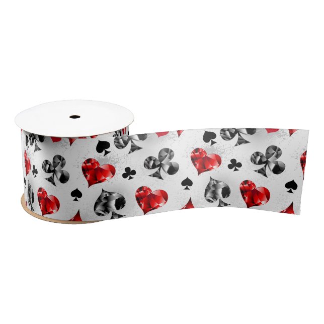 Poker Player Gambler Playing Card Suits Las Vegas Satin Ribbon (Spool)