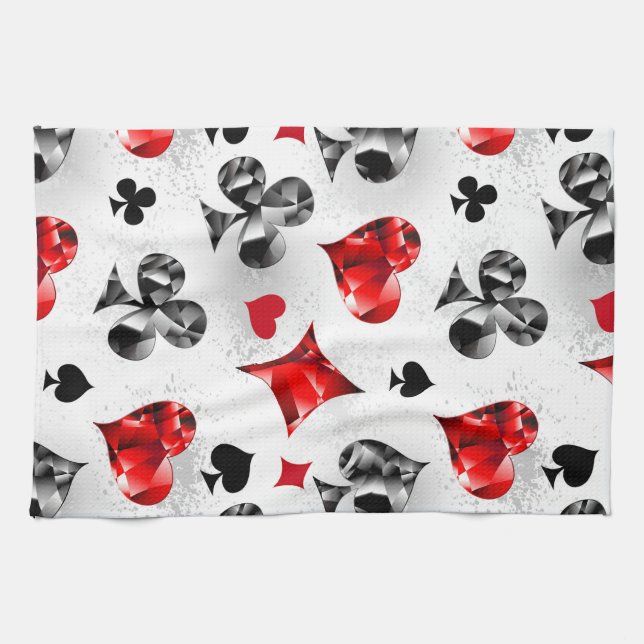 Poker Player Gambler Playing Card Suits Las Vegas Tea Towel (Horizontal)