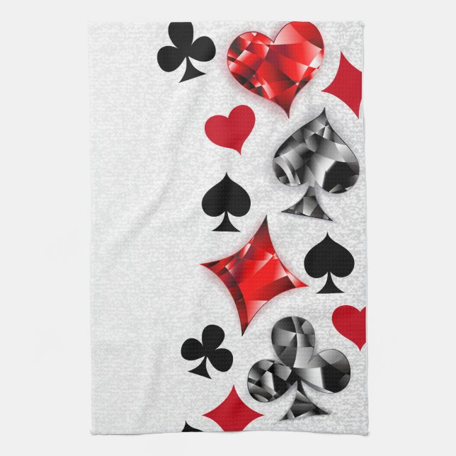 Poker Player Gambler Playing Card Suits Las Vegas Tea Towel (Vertical)