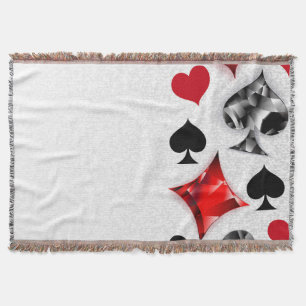 Poker Player Gambler Playing Card Suits Las Vegas Throw Blanket