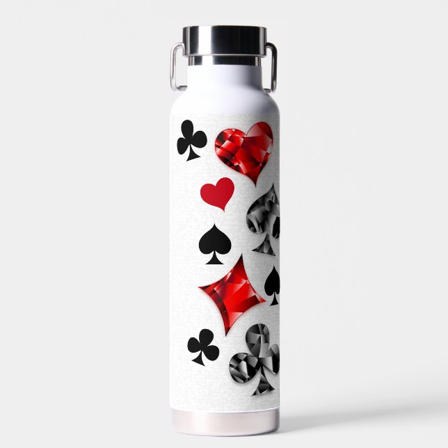 Poker Player Gambler Playing Card Suits Las Vegas Water Bottle (Front)