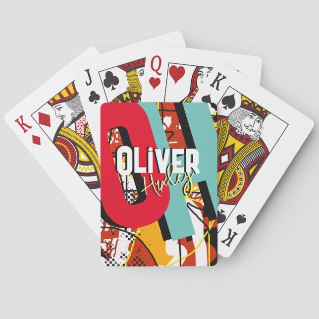 Poker Player's Name Colour Bold Monogram Playing Cards (Back)