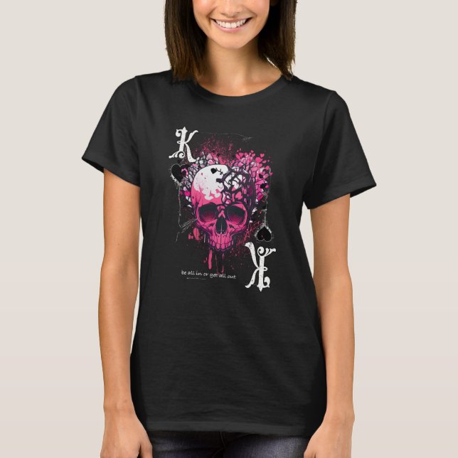Poker Playing Card Apparel King Of Hearts Skull T-Shirt (Front)
