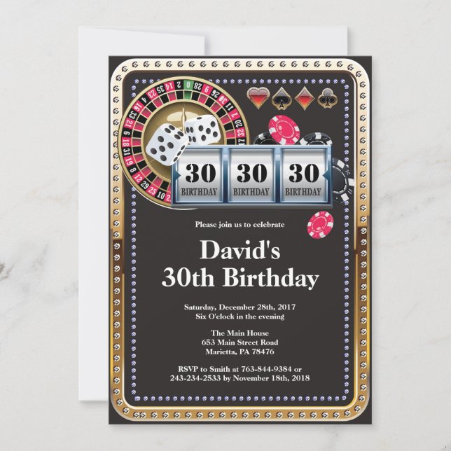 Poker Playing Card Casino Gold birthday invitation (Front)