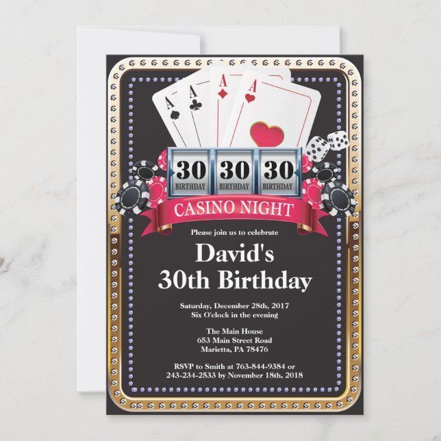 Poker Playing Card Casino Gold birthday invitation (Front)