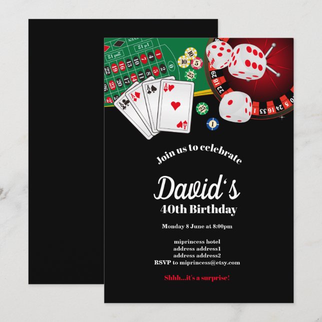 Poker Playing Card, casino party invite (Front/Back)