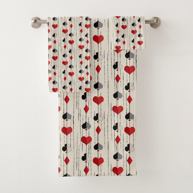 Poker Playing Card Symbols Bath Towel Set (Insitu)