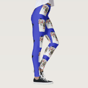 Poker Queens Logo, Ladies Blue Pattern Leggings
