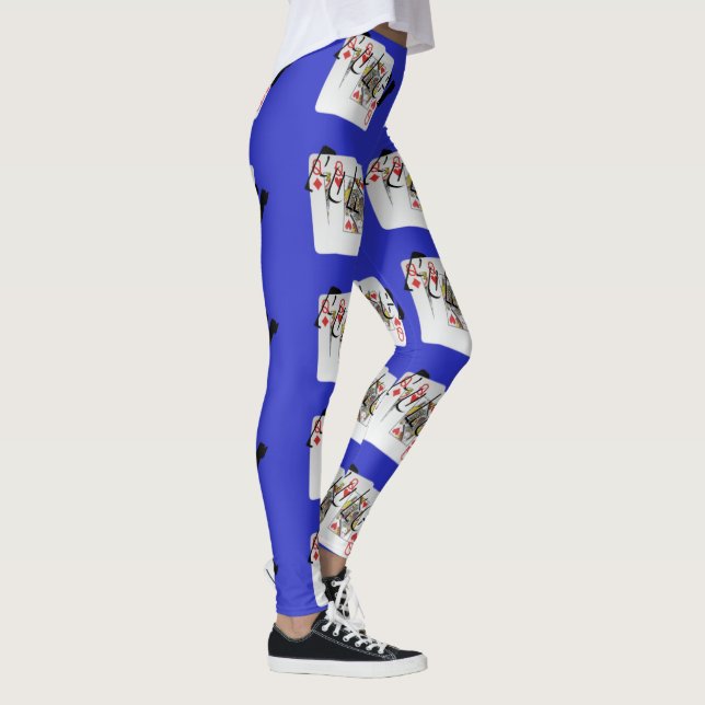 Poker Queens Logo,  Ladies Blue Pattern Leggings (Right)