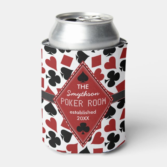 Poker Room Casino Card Suits Personalised Club Can Cooler (Can Front)