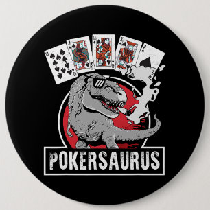 Pokersaurus Casino Poker T Rex Dinosaur Gambling G 6 Cm Round Badge