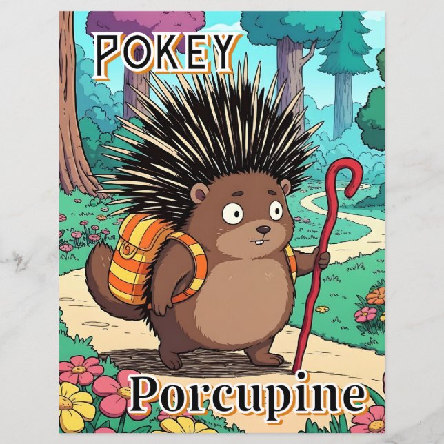 Pokey Porcupine  | Cute Cartoon Kid's Nursery Art (Front)